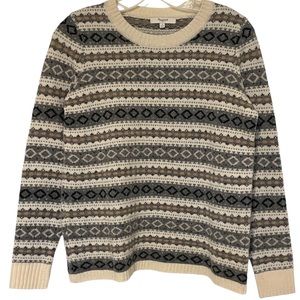Madewell Ivory Gray Nordic Fair Isle 100% Merino Wool Pull Over Crewneck Sweater